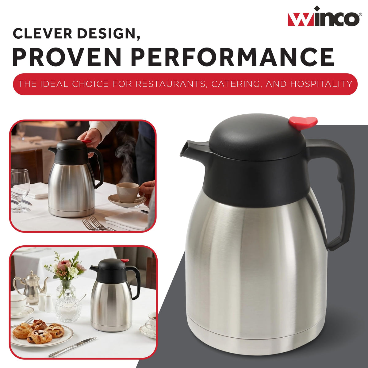 Winco 50.7 Ounces / Stainless Steel, Black / Modern Carafes