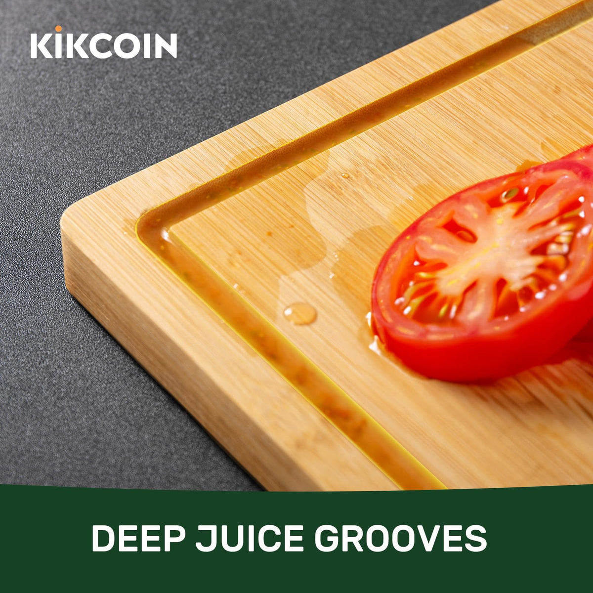 Kikcoin Bamboo Cutting Board, Reversible with Juice Groove, Natural 17 x 11 Inch