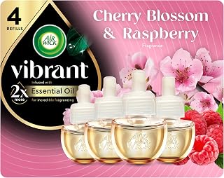 Air Wick Plug-In Scented Oil Refills, 4 Count, Cherry Blossom & Raspberry, Air Fresheners, Essential Oils