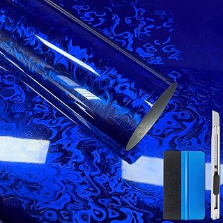 LZLRUN Gloss Blue Ghost Dynamic Hydrographic Car Vinyl Film 1ft x 5ft | Gloss cosmic ghost dynamic water ripple texture, With Install tools, Forged Carbon Fiber DIY Body Color Change Decal Sticker