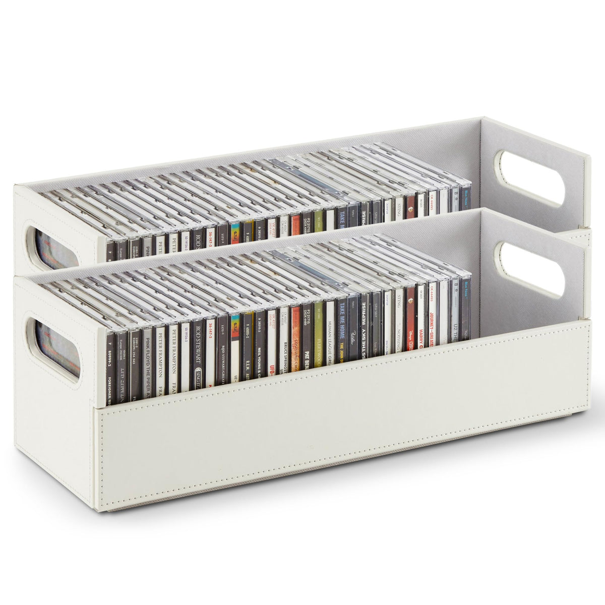 2- Pack CD Storage Box by Stock Your Home – Faux Leather, White, Pack of 2, Model Stock Your Home 2003