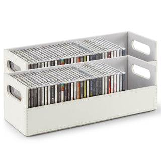2- Pack CD Storage Box by Stock Your Home – Faux Leather, White, Pack of 2, Model Stock Your Home 2003