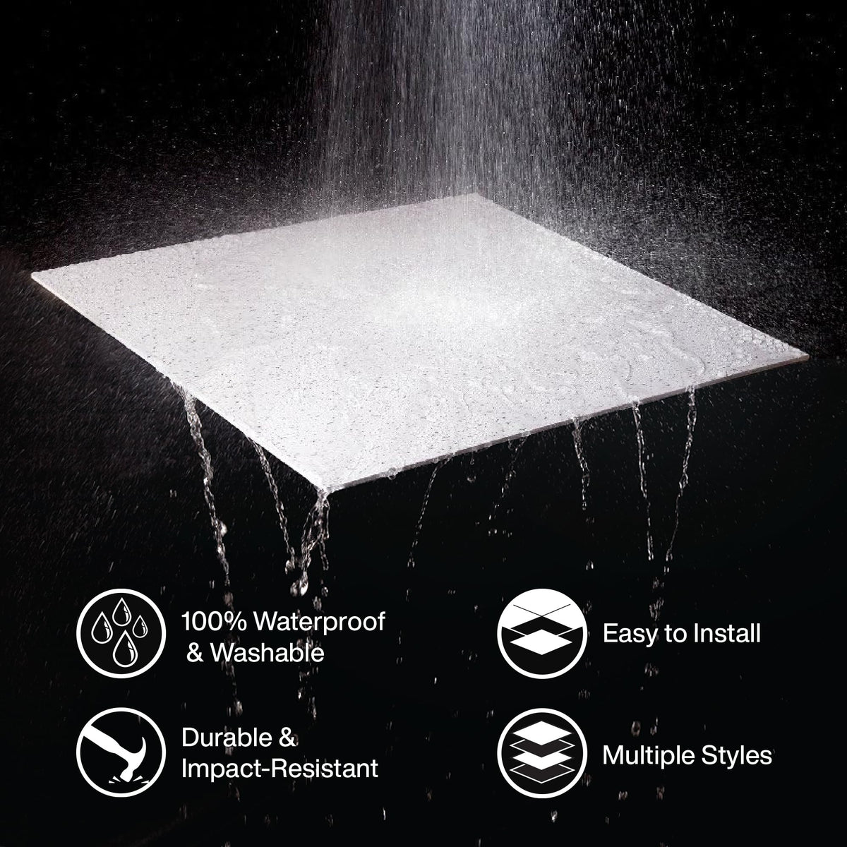 2ft x 2ft White Icon Coffer PVC Ceiling Tiles (12 Tiles) by Genesis – 12 Pack, Polyvinyl Chloride (PVC), White, Model 75300CA