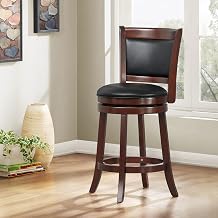 24-Inch Swivel Counter Stool - Cherry Finish & Black Faux Leather - Easy Assembly - Ideal for Kitchen, Dining Room (012C-24BKPU)