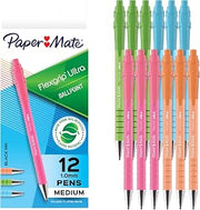 Paper Mate FlexGrip Ultra Ballpoint Pens, Made from Recycled Plastic Materials, Assorted Barrel Colors, Medium Point (1.0mm), Black Ink, 12 Count