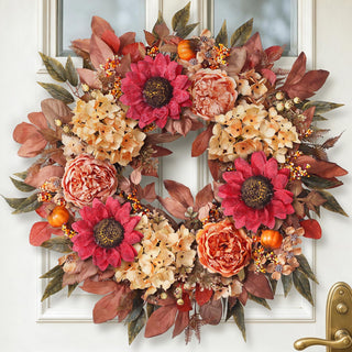 Glidlion Artificial Fall Wreath, 24 Inch Diameter, Orange