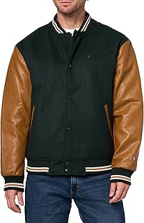 Champion Men's Letterman Varsity Bomber Jacket With Faux Leather Sleeves