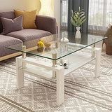 Rectangle Coffee Table, Modern Living Room Table with Tempered Glass Top and MDF Base, Transparent Glass Center Table for Home Office Unique Coffee Table mesa para sala moderna or