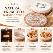 Romooa Bread Basket with Terracotta Warmer, Engraved Stone, Natural