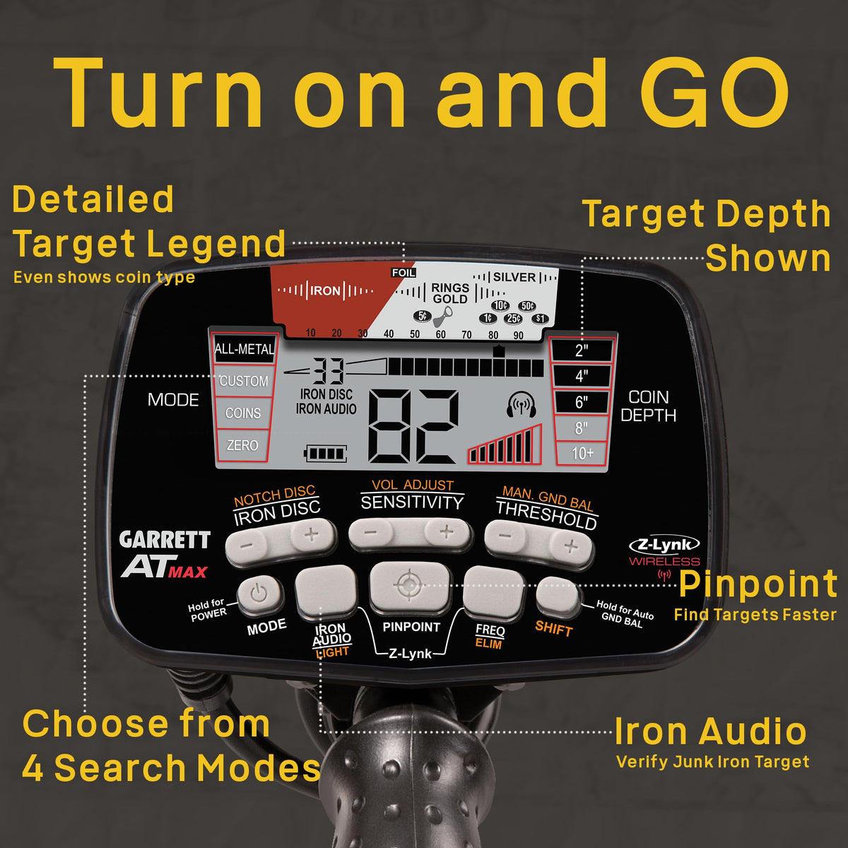 Garrett AT MAX Metal Detector Bundle with Z-Lynk Wireless by Garrett Metal Detectors – AT Max w/ PPAT & Hat, Metal, orange, black, Model 1142062