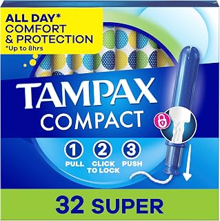 Tampax Compact Pearl Tampons for Women, with LeakGuard Braid & Extendable Applicator, Super Absorbency, Compact Extendable Applicator, Unscented, 32 Count
