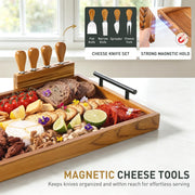 Socisen Teak Charcuterie Board, 24 x 12 Inch with 4 Cheese Knives, Natural