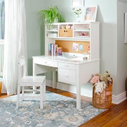Guidecraft Madison Kids Desk and Chair Set with Hutch - White: Wooden Table with Storage Shelves, Drawers, Corkboard | Children's Workstation, Computer Table and Chair Set for Kids Bedroom Furniture