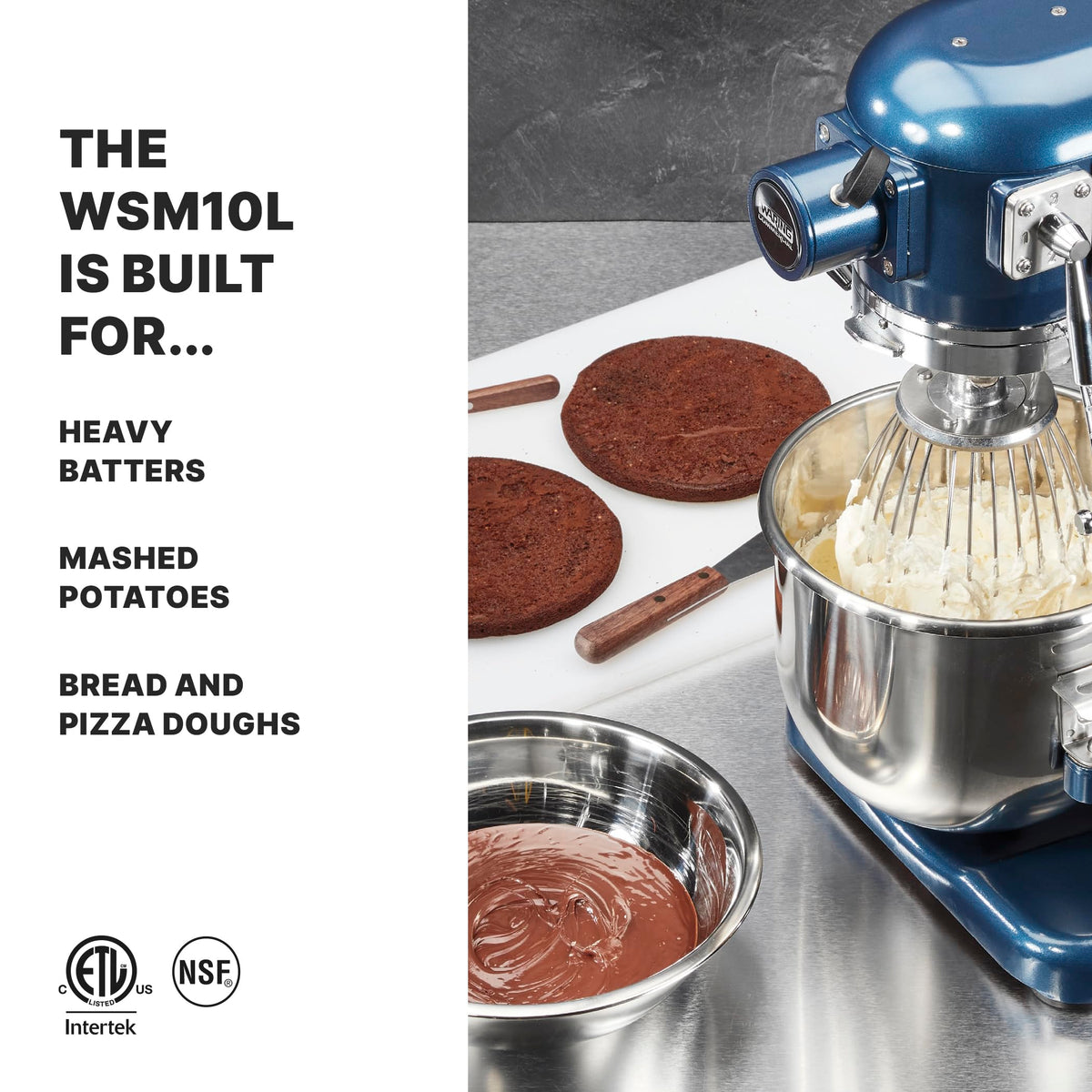 Commercial Luna 10 - 10- Quart Planetary Mixer by Waring – 10 Quart - 3/4 Horsepower, 10.0 quarts, Stainless Steel, Blue, Model WSM10L