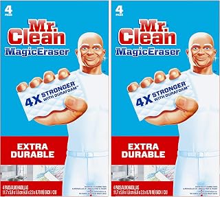 Mr. Clean Magic Eraser, Extra Durable, Shoe, Bathroom, and Shower Cleaner, Cleaning Pads with Durafoam, 4 Count (Pack of 2)