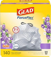 Glad ForceFlex Tall Kitchen Trash Bags, 13 Gallon, Gain Lavender, 140 Count (Package May Vary)