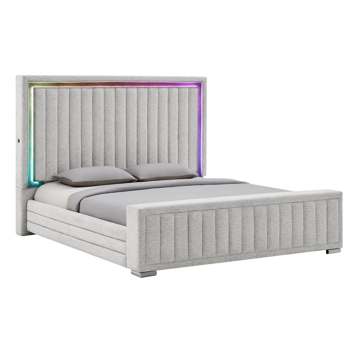Elias Grey King Bed with Immersive Sound by Global Furniture USA – King (U.S. Standard), Polyester Blend, Grey, Model ELIAS-GREY-KB W/ IS