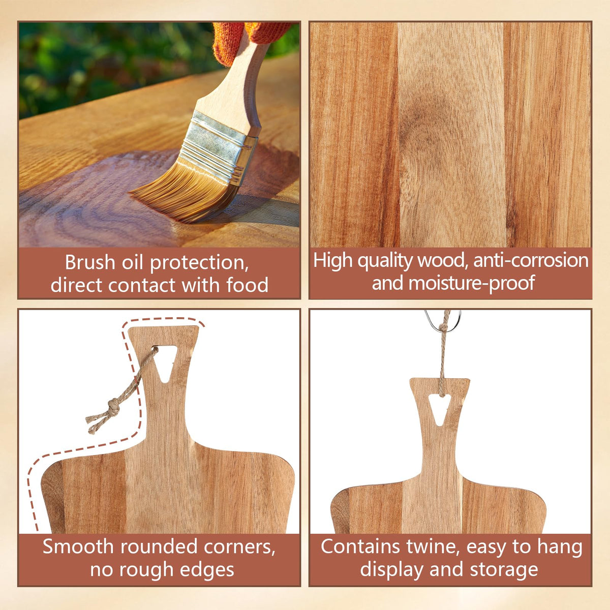 Hsei Acacia Wood Cutting Boards, 2 Pack with Handles, Round and Rectangular