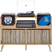 Crosley Furniture Asheville Mid-Century Modern Record Player Stand, Storage for Vinyl Records, Media Console, Natural