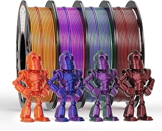 YOOPAI PLA Silk Dual Color Filament 1.75mm, 250g Starter Bundle, 4 Rolls | 3D Printer Filament Bundle, Dynamic Color Shift, Beginner Friendly, PurpleGreen+BlackRed+RedBlue+RedGold