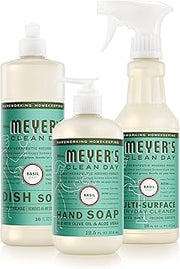 Mrs. MEYER'S CLEAN DAY Kitchen Basics Set, Basil, Cleaning Supplies | Trio of Kitchen Essentials, Includes Hand Soap (12.5 fl oz), Dish Soap (16 fl oz) and Multi-Surface Cleaner (16 fl oz)