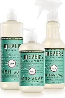 Mrs. MEYER'S CLEAN DAY Kitchen Basics Set, Basil, Cleaning Supplies | Trio of Kitchen Essentials, Includes Hand Soap (12.5 fl oz), Dish Soap (16 fl oz) and Multi-Surface Cleaner (16 fl oz)
