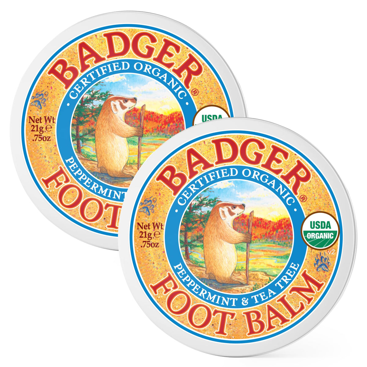 Badger 0.75 Ounce (Pack of 2) / Peppermint & Tea Tree / 2 Foot Creams & Lotions