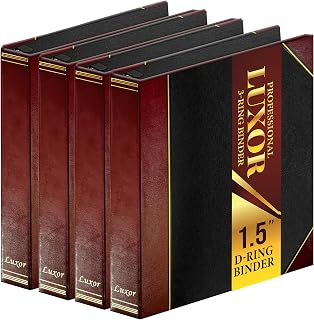4 Pack of Professional Luxor 3 Ring Binder 1.5 Inch Locking Slant Angle D-Rings, Maroon Turned Edge Flat, Durable Heavy Duty Presentation Folder Binder for Documents Paper Files Projects