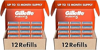 Gillette Fusion5 Mens Razor Blade Refills,Lubrastrip for a More Comfortable Shave,12 Count (Pack of 2)