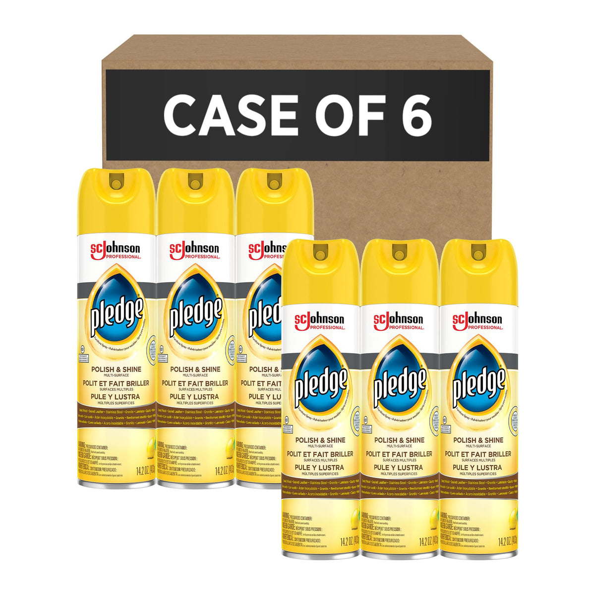 SC Johnson Professional Pledge Furniture Polish Spray, Lemon, 6 Pack