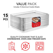 Aluminum Pans - 15 Pack Disposable Aluminum Foil Trays - Reusable Nonstick Baking Sheets - 16 Inch x 11 Inch by Stock Your Home – 15 Pack, 11.0 inches, Aluminum, Silver, Pack of 15