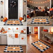 Fallovea Halloween Doormat Set, Coir Welcome Ghost Mat with Plaid Rug, Black and White