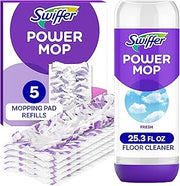 Swiffer Power Mop Refill Pack, Floor Cleaner for Mopping Tile, Vinyl, Laminate, Wood in Home, Bathroom, Kitchen, All Purpose Multi-Surface Cleaning, 5 Pads + 1 Lavender Solution, Pack of 4