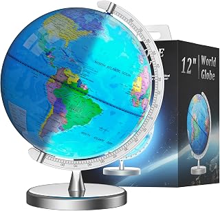 12" Illuminated World Globe for Kids & Adults with Metal Base | Globe Lamp with World Map for Kids, Stable Heavy Metal Base, Interactive STEM Learning Gift & Night Light