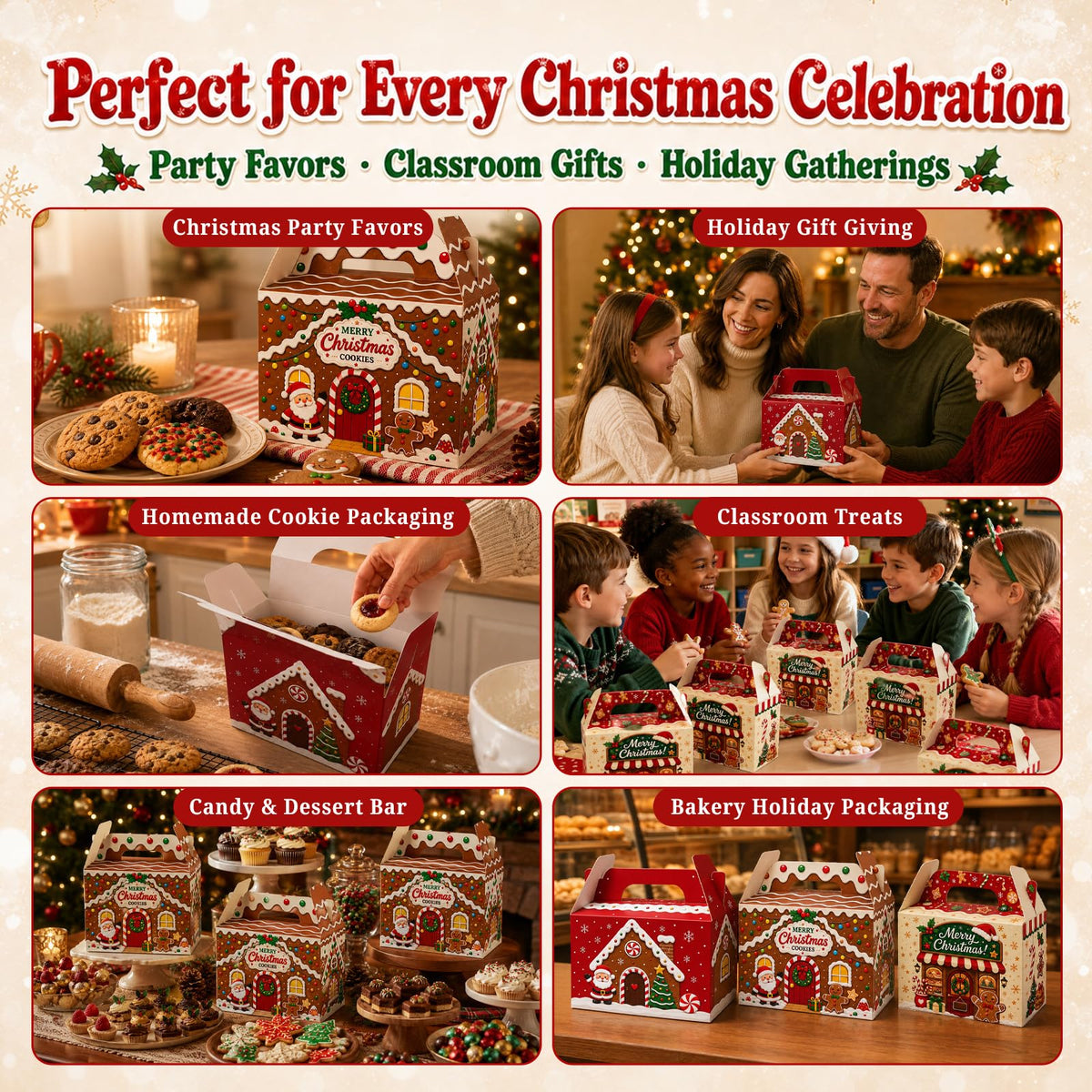 AstraVox Christmas Cookie Gift Boxes, 24 Pack with Handles, Multicolor