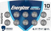 Energizer Ultimate Child Shield CR2032 Batteries (10 Pack), 3V Lithium Coin Batteries, Compatible with Apple AirTag and Tile Pro Devices, Key Fobs, Watches and More