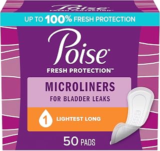 Poise Daily Microliners, Incontinence Panty Liners, 1 Drop Lightest Absorbency, Long, 50 Count of Pantiliners, Packaging May Vary
