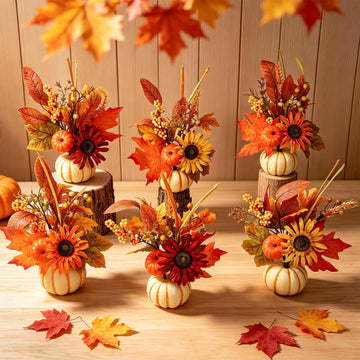 YLOLUL Mini Pumpkin Centerpiece, Artificial Sunflower Arrangement, Pumpkin-2