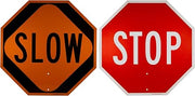 NMC PS3 Safe T Paddle Sign, "STOP/SLOW", 18" Width x 18" Height, Aluminum , Red
