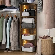 Furinno PASIR Corner Closet Organizer with LED Lights, 4-Tier, Amber Pine