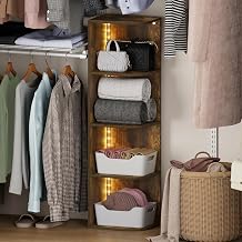 Furinno PASIR Corner Closet Organizer with LED Lights, 4-Tier, Amber Pine