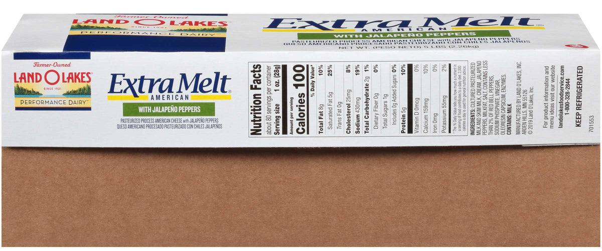 Extra Melt American Cheese with Jalapenos by Land O Lakes – 11.2 inches x 11.6 inches x 7.9 inches, Pack of 6, Model 48242