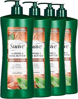 Suave Professionals Moisturizing Shampoo for Dry Hair Almond and Shea Butter Paraben-free and Dye-free 28 oz, Pack of 4