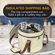 Ronalsinho Pie Carrier Set with Lid and Bag, Holds Two 10-Inch Dishes, Beige