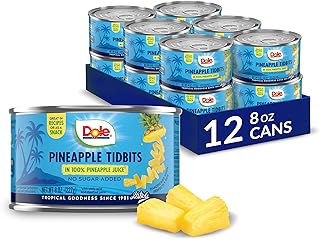 Pineapple Tidbits in 100% Pineapple Juice with No Sugar Added - Dole Canned Fruit - 8 oz Cans - 12 Pack