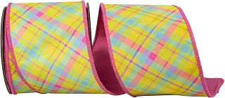 Reliant Ribbon Springtime Plaid Deluxe Dupioni Backed Wired Edge Ribbon, Pink