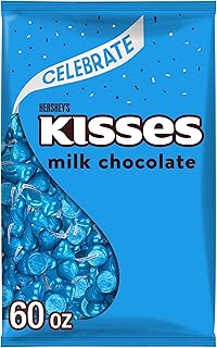 HERSHEY'S KISSES Milk Chocolate Candy Bulk Bag, Blue Foils, 60 oz | Hershey Kisses Bulk in Blue Foils, Kosher and Gluten Free, Individually Wrapped for Candy Dishes, Buffets, and Parties 60 oz