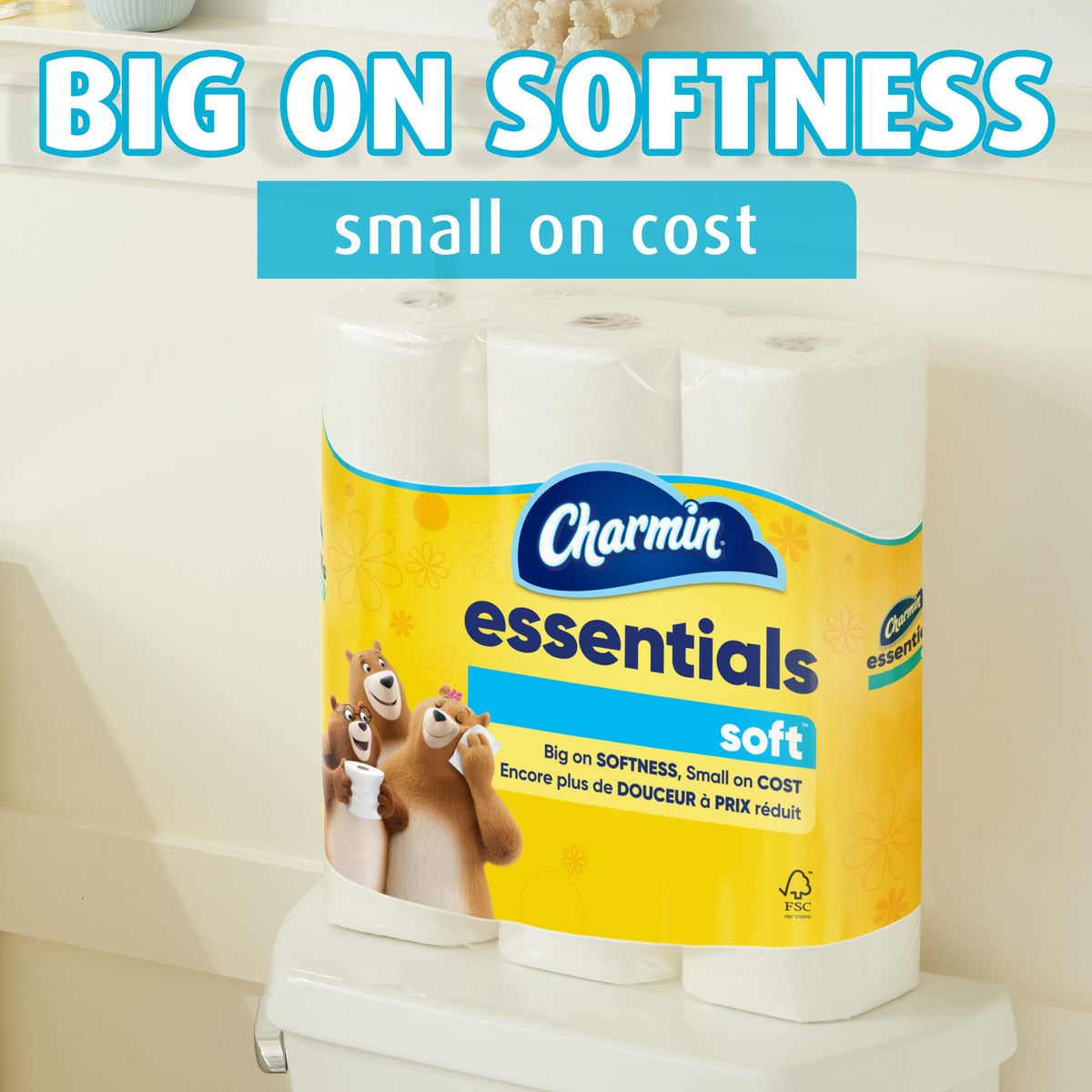 Essentials Soft Toilet Paper 6 Mega Rolls by Charmin – 6 Rolls (330 Sheets), Paper, No Color, Pack of 6, Model 80370716