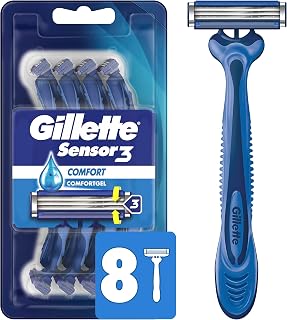 Gillette Sensor3 Comfort Disposable Razors for Men, 8 Count, Lubrastrip Glides Easily Over Your Skin (Pack of 4)