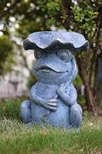 HI-LINE Frog Garden Statue Plant Stand w/Solar Light, Solar Powered Garden Decor for Patio Backyard Lawn Walkway, Weather Resistant Magnesium Oxide Sculpture